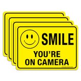 (pacote Com 4) Placa Faittoo Smile You&#39;re On Camera, Alumínio De 25 X 18 Cm
