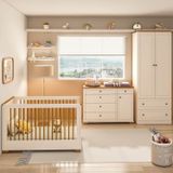 Quarto De Bebê Completo 1 Berço 1 Cômoda E 1 Guarda Roupa 2 Portas Baby Ananda Casatema Offwhite/mel