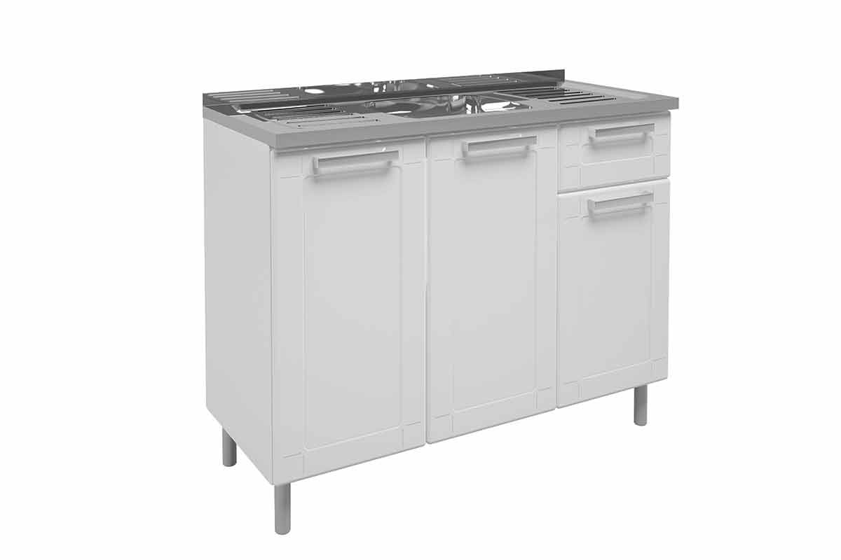 Balcão Bertolini Múltipla 6013 Aço Pia 105cm Branco