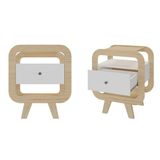 Kit 2 Mesas De Cabeceiras Com Tomada Usb 1 Gaveta Naturale/ Branco