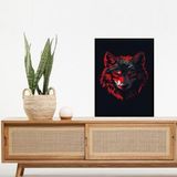 Quadro Decorativo Lobo Preto E Vermelho 24x18cm - Com Vidro