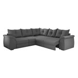 Sofá De Canto 5 Lugares Com Retrátil Qatar Suede Cinza