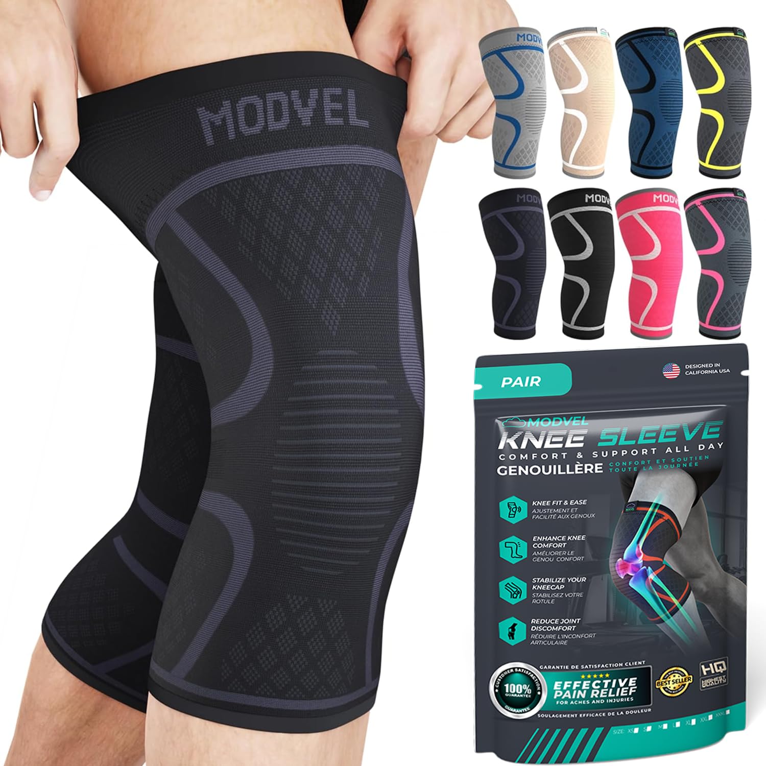 Knee Brace Modvel, Pacote Com 2 Unidades Para Alívio Da Dor No Joelho Para Mulheres E Homens