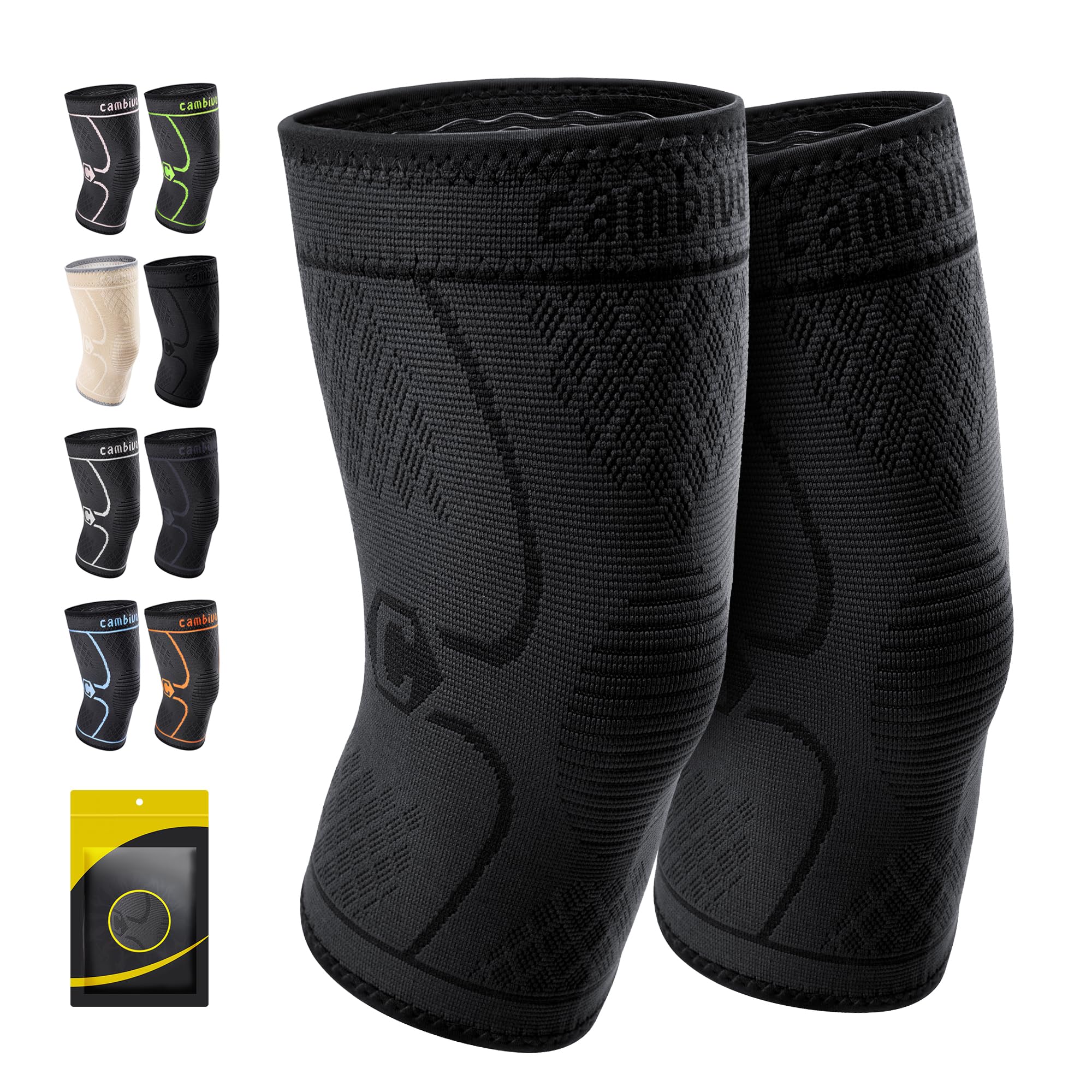 Knee Brace Cambivo, Pacote Com 2 Mangas De Compressão De Joelho, Preta