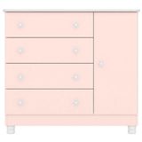 Cômoda Sapateira Infantil 1 Porta 4 Gavetas C/ Pés Doce Mel Rosa