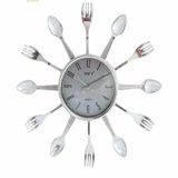 Relogio Parede Cozinha Talheres Estilo Retro Decorativo Branco Moderno Colher Garfo Elegante