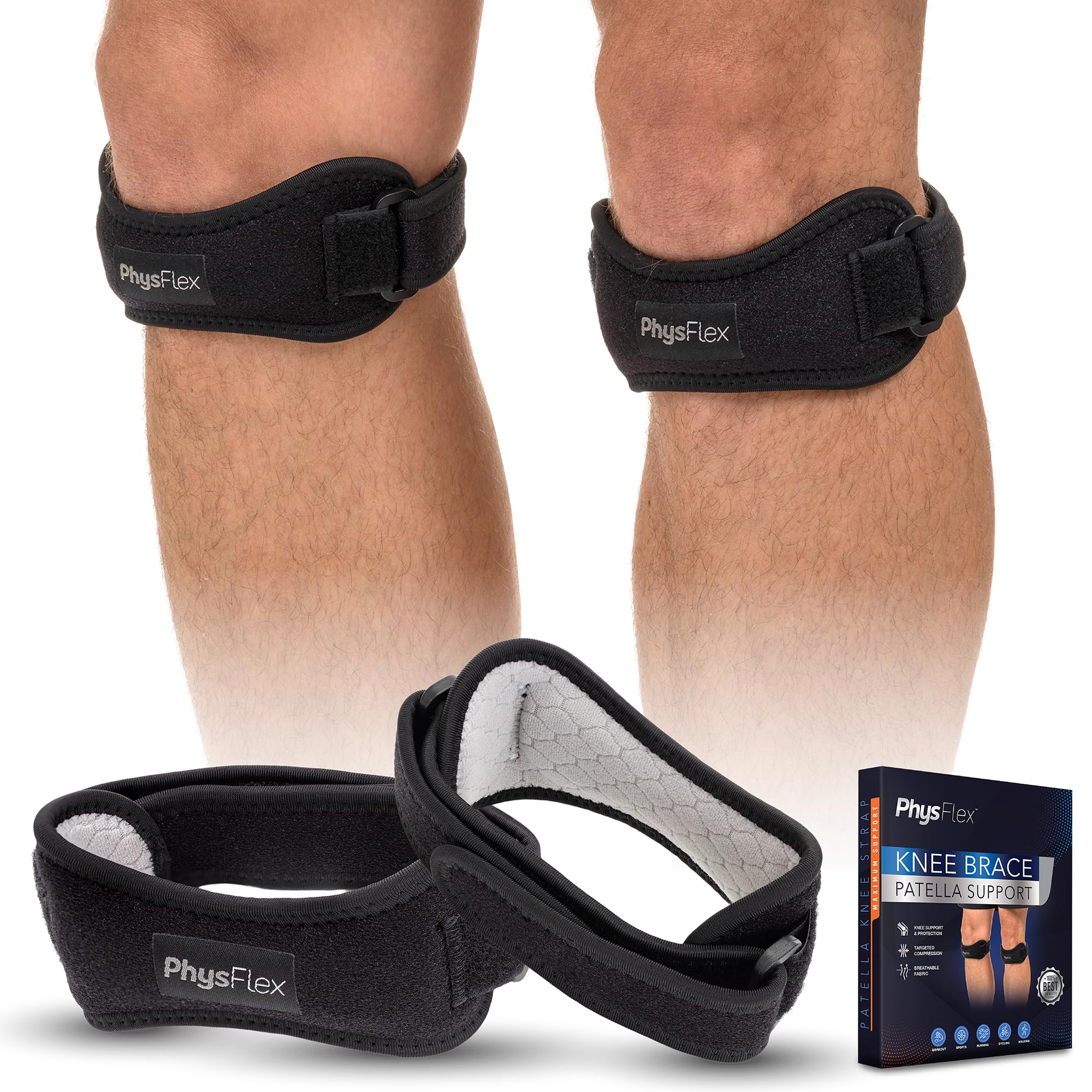Joelheira Physflex Patella Knee Support, Pacote Com 2