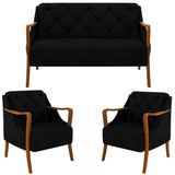 Kit Namoradeira 135cm E 2 Poltronas Decorativas Capitonê Lapa M22 Veludo Preto - Mpozenato