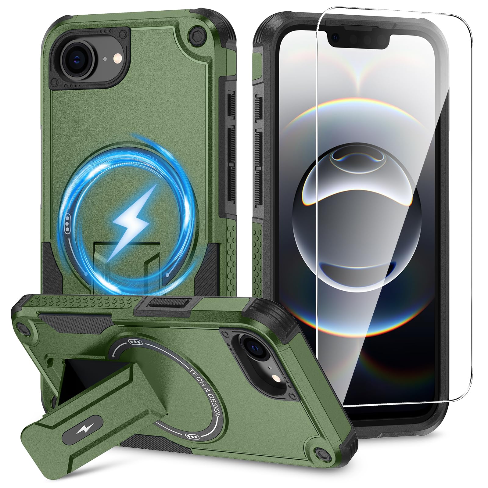 Capa De Telefone Caka Para Iphone 16e Com Suporte E Protetor De Tela