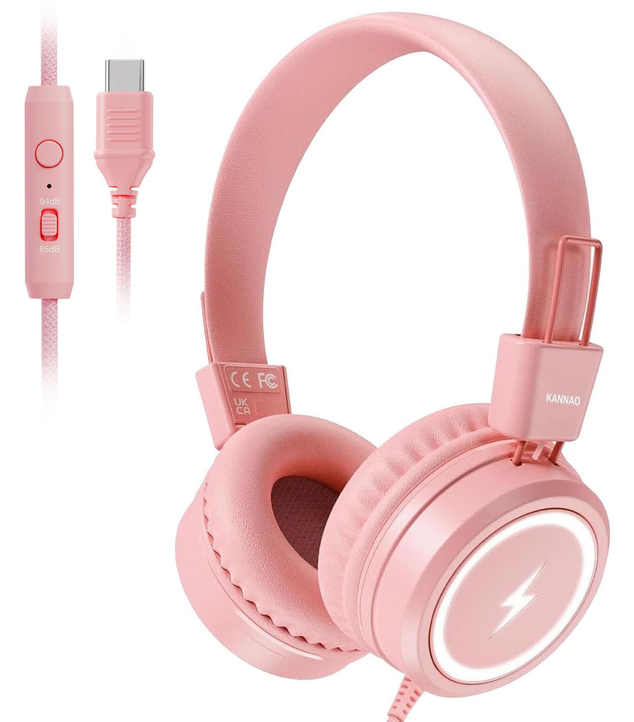 Fones De Ouvido Konnao Kid Usb Type C Led Lights 85db/94db Rosa