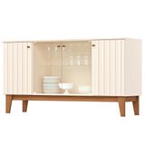Balcão Buffet 4 Portas Ripado E Vidro 150 Cm Eiffel Off White Nature Henn
