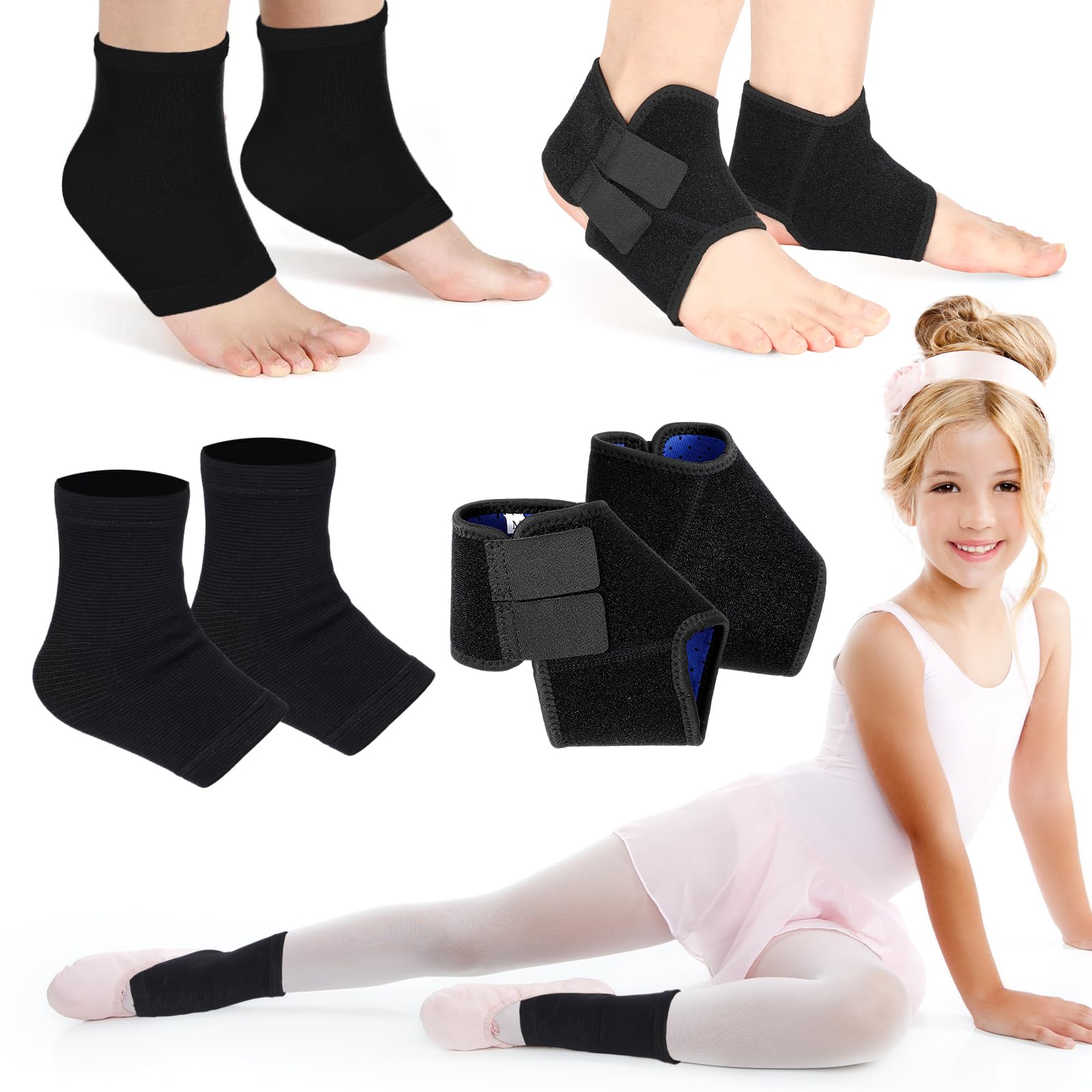 Conjunto De Cinta De Tornozelo Tarpop Kids Foot Support, Preto, Tamanho L