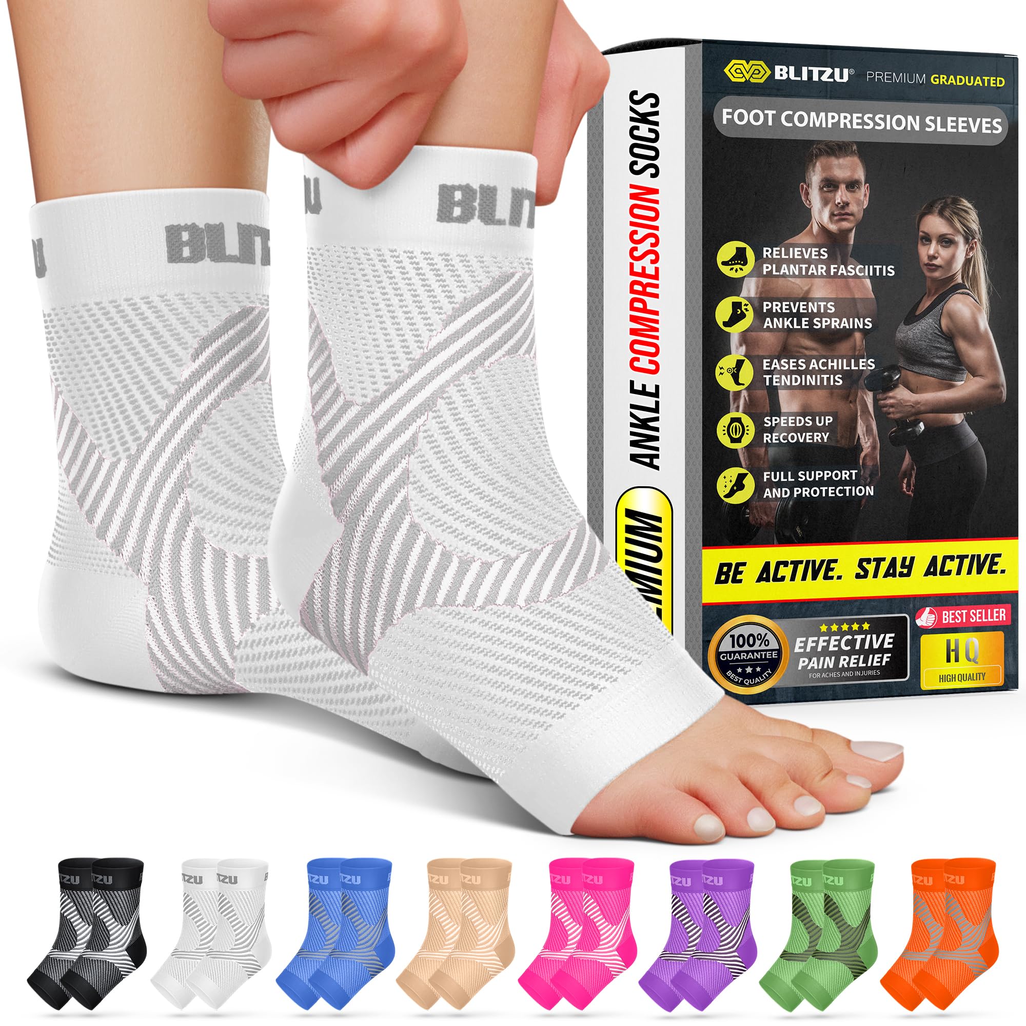 Meias De Compressão Blitzu Foot Ankle Brace Brancas Xxl