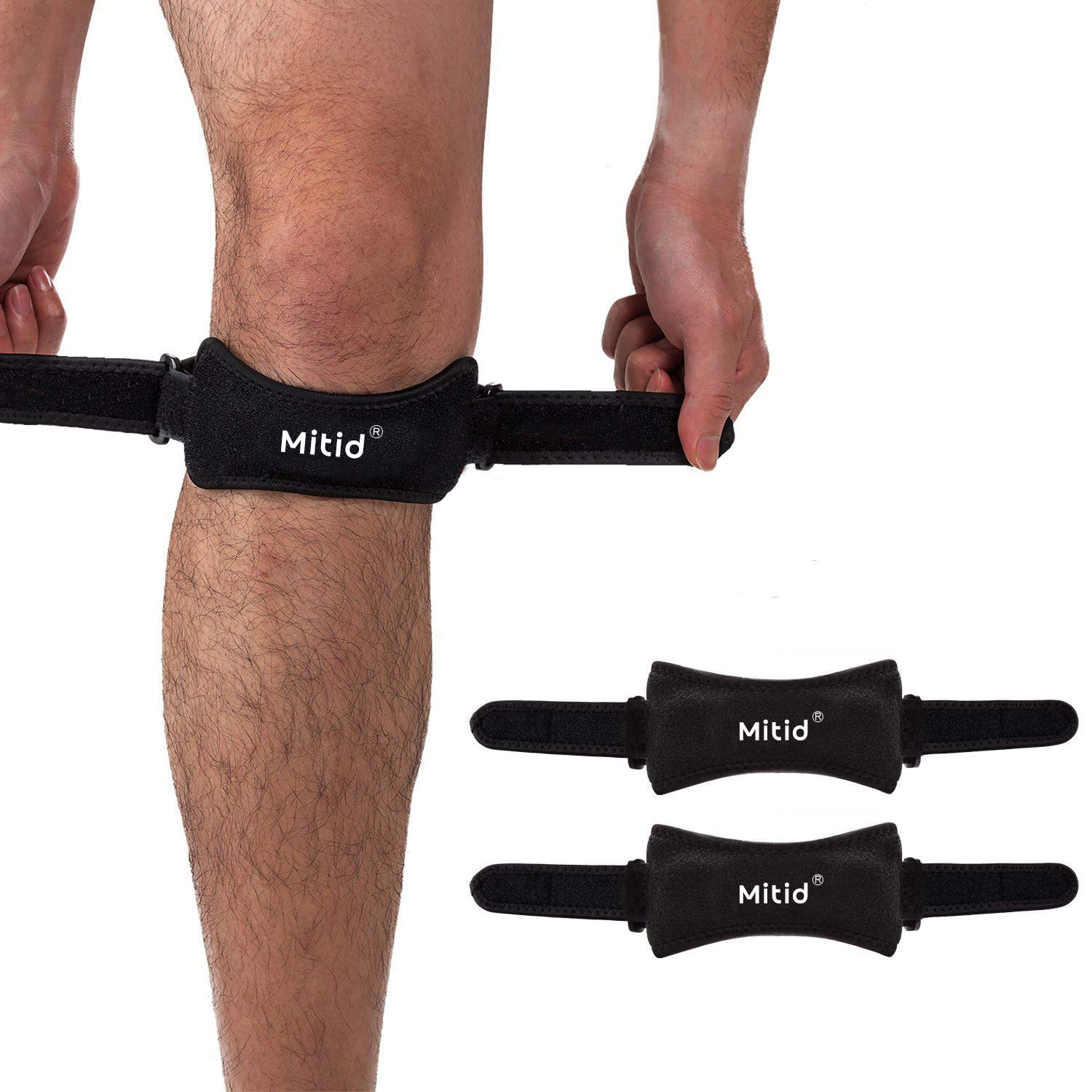 Alça De Joelho Mitid Knee Patella Support Brace, Pacote Com 2 Unidades, Preta