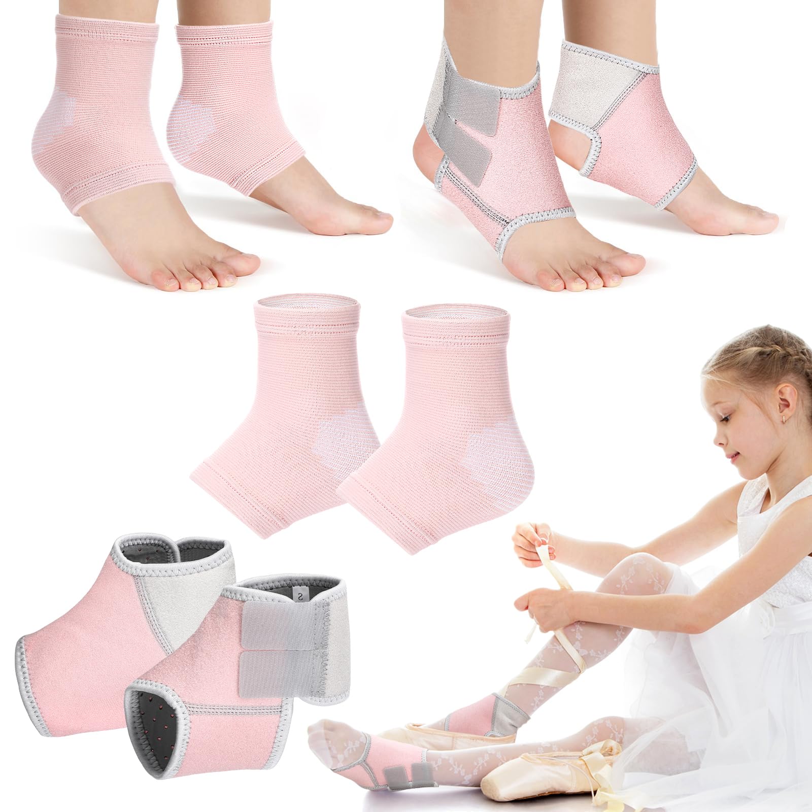 Conjunto De Cinta De Tornozelo Tarpop Kids Foot Support Rosa Pálido (2 Pares)