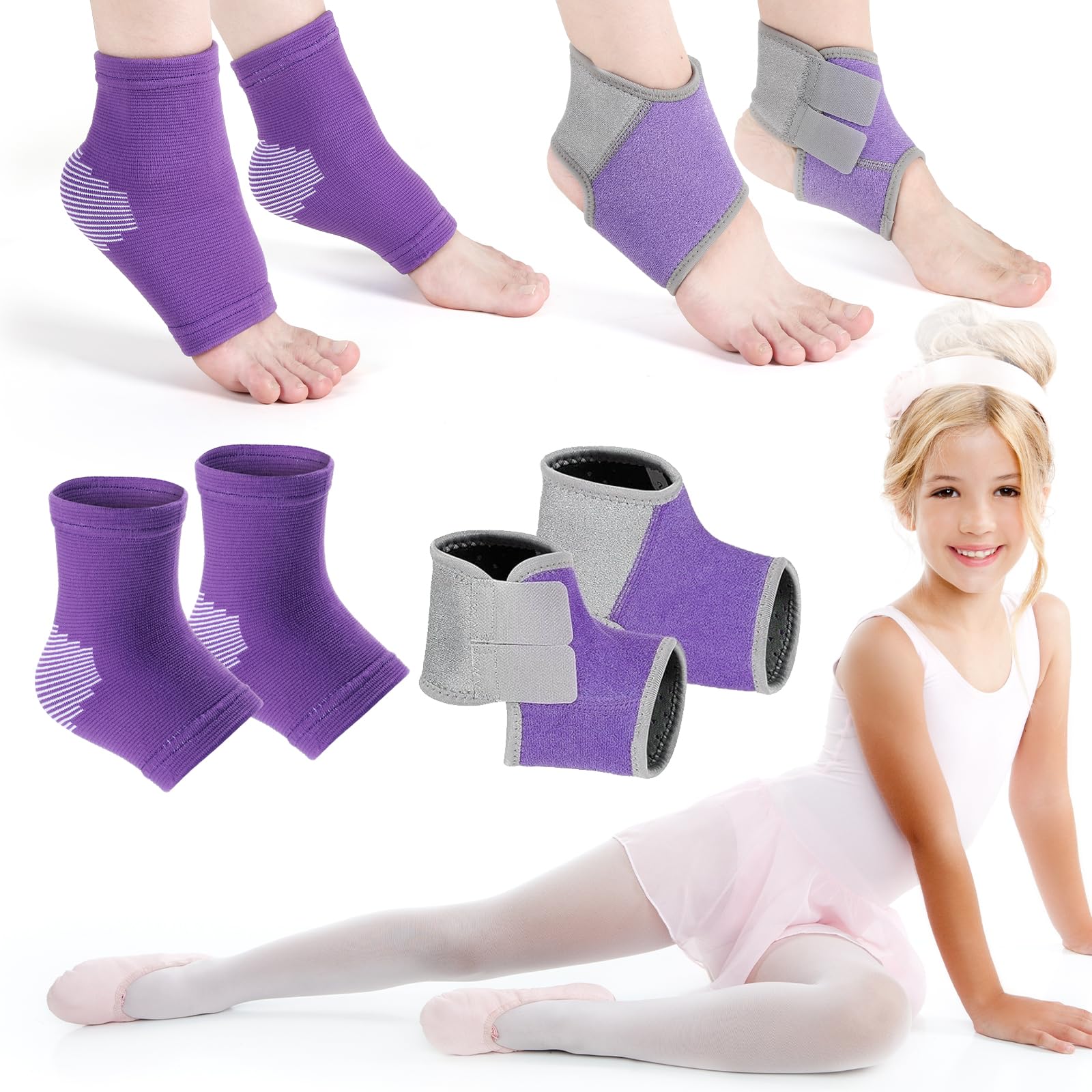 Conjunto De Cinta De Tornozelo Tarpop Kids Foot Support Purple (2 Pares)