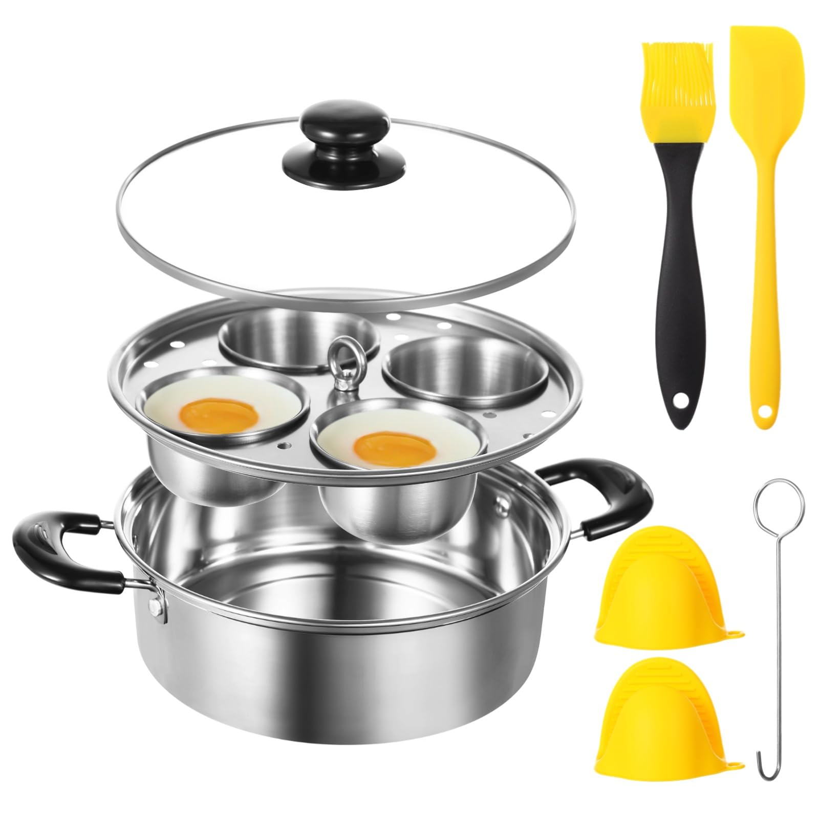 Egg Poacher Pan Felistory, Antiaderente, Aço Inoxidável, 4 Xícaras