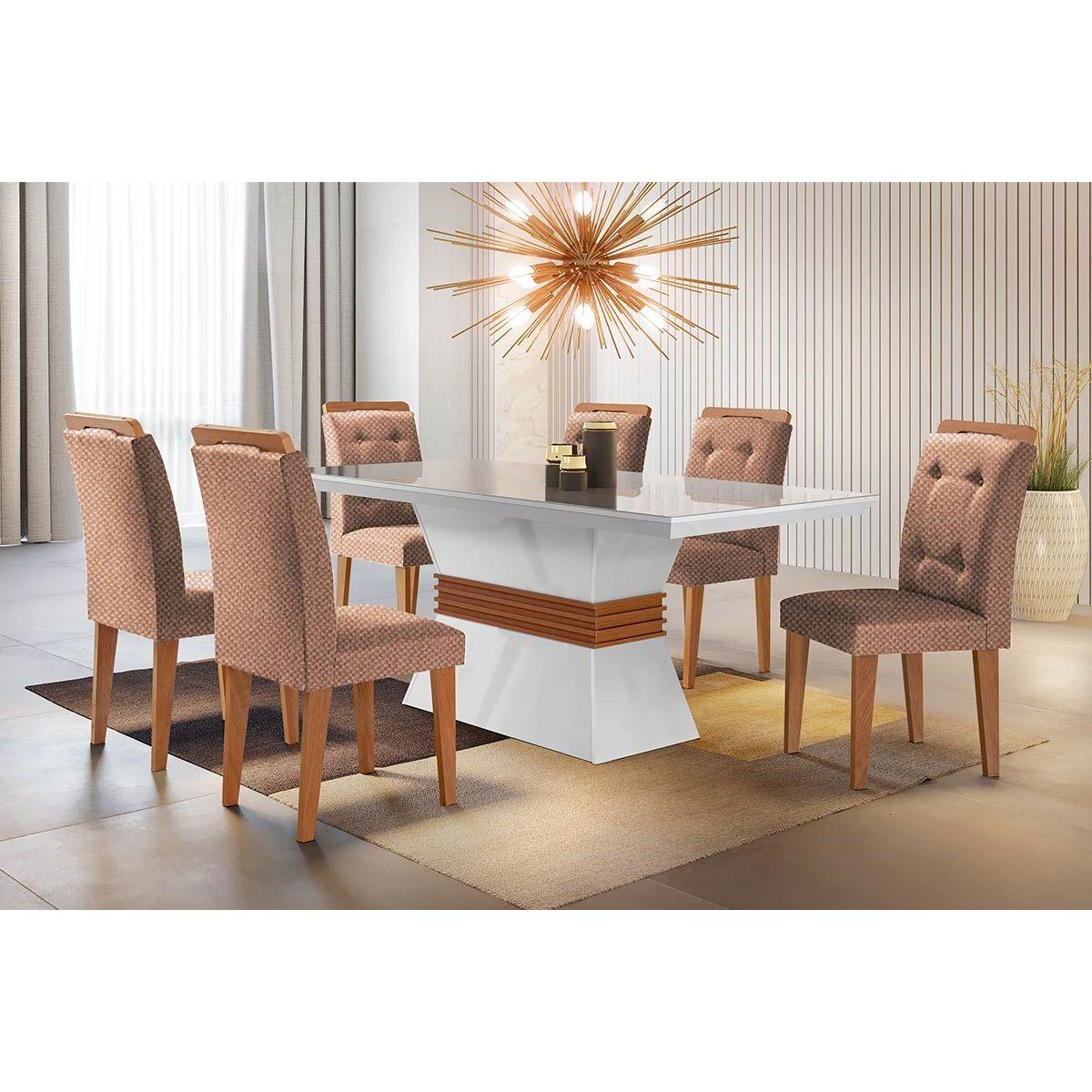 Sala De Jantar Completa Ágata Tampo Madeirado Canto Reto 120x80cm E 4 Cadeiras Imperatriz Capuccino/linho Bege Turim - Rufato