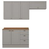 Cozinha Modulada 4p Balcao Tampo 200cm Americana Cinza Nature Henn