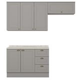 Cozinha Modulada 4p Balcao Tampo 200 Cm Americana Cinza Calcare Henn