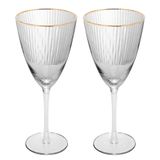 Conjunto De Taças Para Vinho Wolff Com Borda Dourada Lines 400 Ml Em Vidro  2 Peças