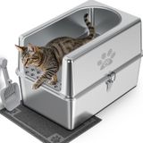Caixa De Areia Para Gatos Fechada Em Aço Inoxidável Pwtaa Xl Com Tampa
