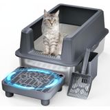 Caixa De Areia Para Gatos Perehome Em Aço Inoxidável Extra Xl Cinza Escuro