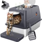 Caixa De Areia Para Gatos Hapaw Com Tampa Giratória De Aço Inoxidável Extra Grande