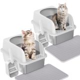 Caixa De Areia Para Gatos Prodigen Em Aço Inoxidável Com Tampa 19,6 L X 14 L X 12 H