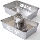 Caixa De Areia Para Gatos Futam Em Aço Inoxidável Extra Grande 60x40x15cm