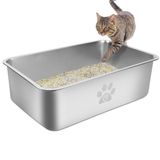 Caixa De Areia Para Gatos Pwtaa De Aço Inoxidável De Lado Alto 60x40x20cm