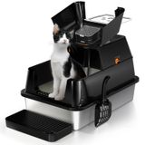 Caixa De Areia Para Gatos Eosarcu Em Aço Inoxidável Flip-top Xl Preta