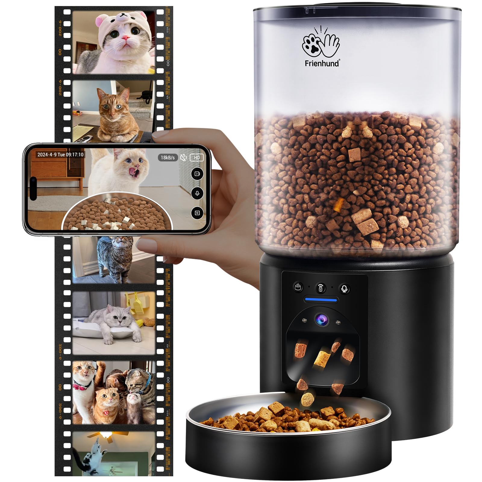 Alimentador Automático De Gatos Frienhund Com Câmera Hd 2k 5l