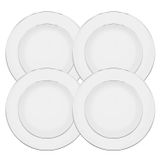Jogo De Pratos Raso Jantar 28cm 4 Peças Borda Prata Diamond