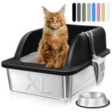 Caixa De Areia Para Gatos Karecute Em Aço Inoxidável Com Tampa 60x40x30cm