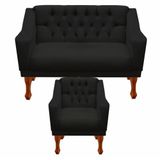 Kit Namoradeira + 1 Poltrona Decorativa Grécia Dritex Suede Preto