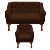 Kit Namoradeira + 1 Poltrona Decorativa Grécia Dritex Suede Marrom
