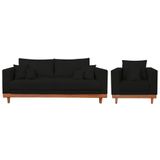 Kit 1 Poltrona Living Suede + Sofá 2 Lugares Com Almofadas Preto