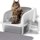 Caixa De Areia Para Gatos Henkelion Em Aço Inoxidável Extra Grande 26l