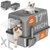 Caixa De Areia Para Gatos Pawtners Em Aço Inoxidável Xl Com Tampa E Colher