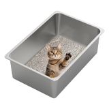 Caixa De Areia Para Gatos Kirecoo Em Aço Inoxidável Xxl De Alta Face