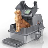 Caixa De Areia Para Gatos Aoktech Coberta De Aço Inoxidável Com Tampa 34l