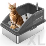 Caixa Sanitária Para Gatos Furtime Em Aço Inoxidável Xl Com Tampa E Colher