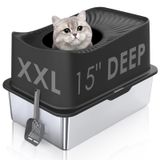 Caixa De Areia Para Gatos Joistoon Top Entry Em Aço Inoxidável Xl Preta