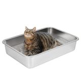 Caixa De Areia Para Gatos Ikitchen Em Aço Inoxidável Grande 60x40x10cm