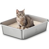Caixa De Areia Para Gatos Qiuma Em Aço Inoxidável Com Alça 15,6 X 11,6 X 3,9 Cm