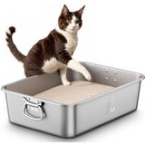 Caixa De Areia Para Gatos Em Aço Inoxidável Qiuma Com Lados Altos E Colher