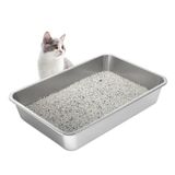 Caixa De Areia Para Gatos Lihong Em Aço Inoxidável Grande 50x35x10 Cm