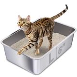 Caixa De Areia Para Gatos Holintan De Aço Inoxidável Grande 20x35x15cm