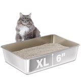 Caixa De Areia Para Gatos Futam Em Aço Inoxidável Extra Grande 60x40x15cm
